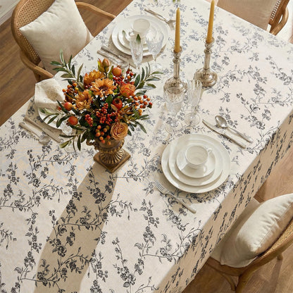 jinchan Black Farmhouse Floral Linen Rectangle Table Cloth 52 x 70 Inch