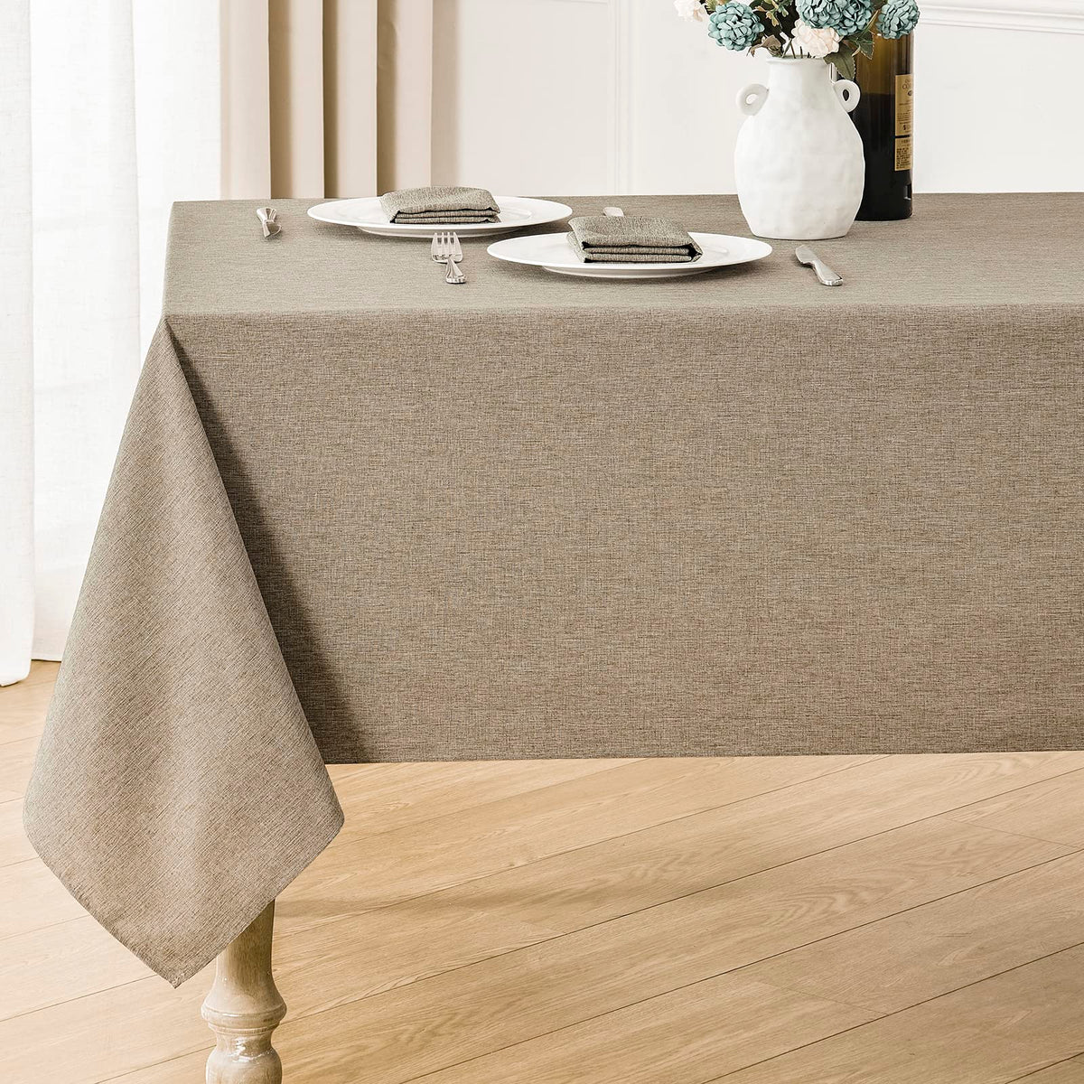 Veblandy Rectangle Tablecloth Linen Textured Waterproof & Stain Resistant Table Cloth Wrinkle Free Decorative Fabric Farmhouse Table Cover for Dining/Party/Buffet/Wedding, 60 x 104 Inch, Sage Green