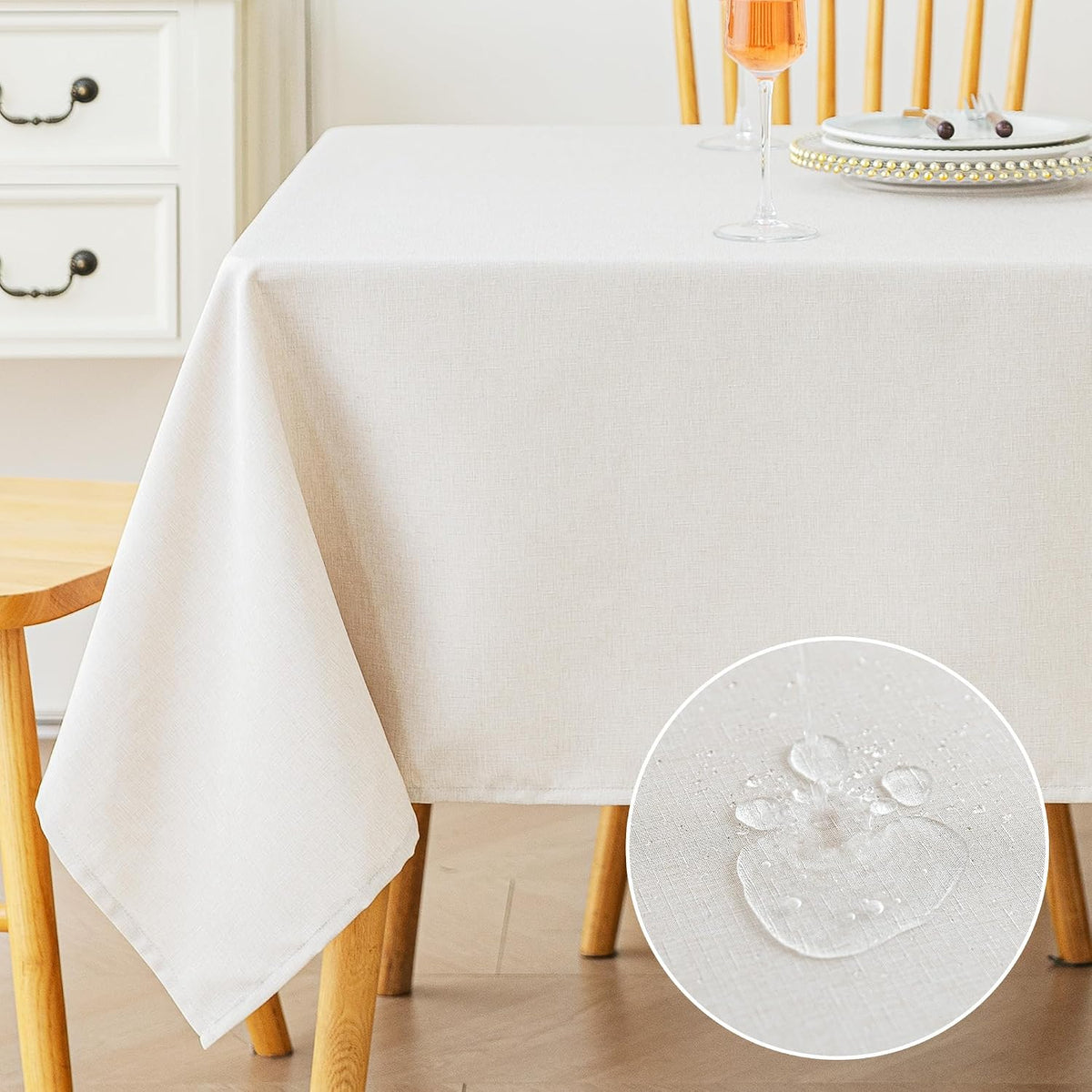 Amazon Basics Rectangle Tablecloths Water-Repellent, Faux Linen Textured Table Cloth Wrinkle Resistant Washable, Decorative Fabric Table Cover for Dining, 60" x 84", Beige, Pack of 2