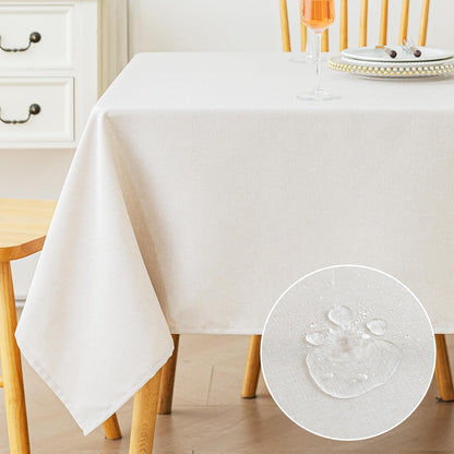 Amazon Basics Rectangle Tablecloths Water-Repellent, Faux Linen Textured Table Cloth Wrinkle Resistant Washable, Decorative Fabric Table Cover for Dining, 60" x 84", Beige, Pack of 2