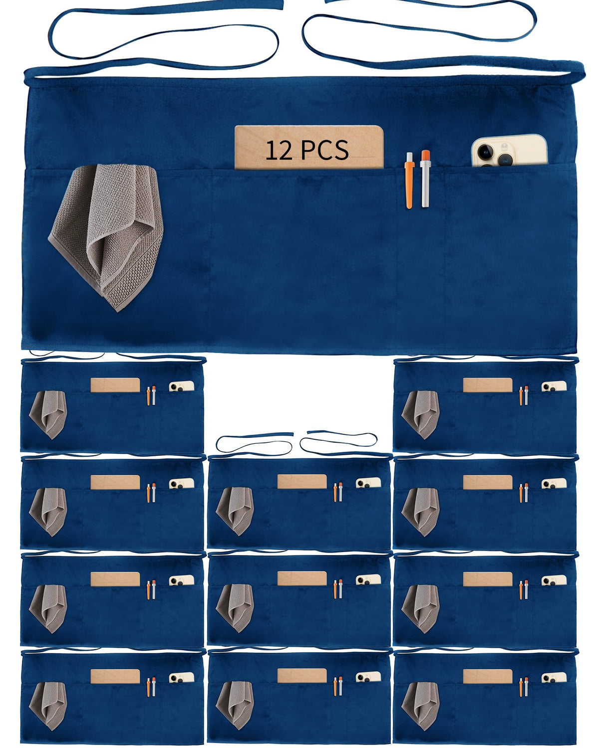 Xeoxarel Aprons with 4 Pockets (Available in 3 Pack / 7 Pack) 23.5'' X 11.5''