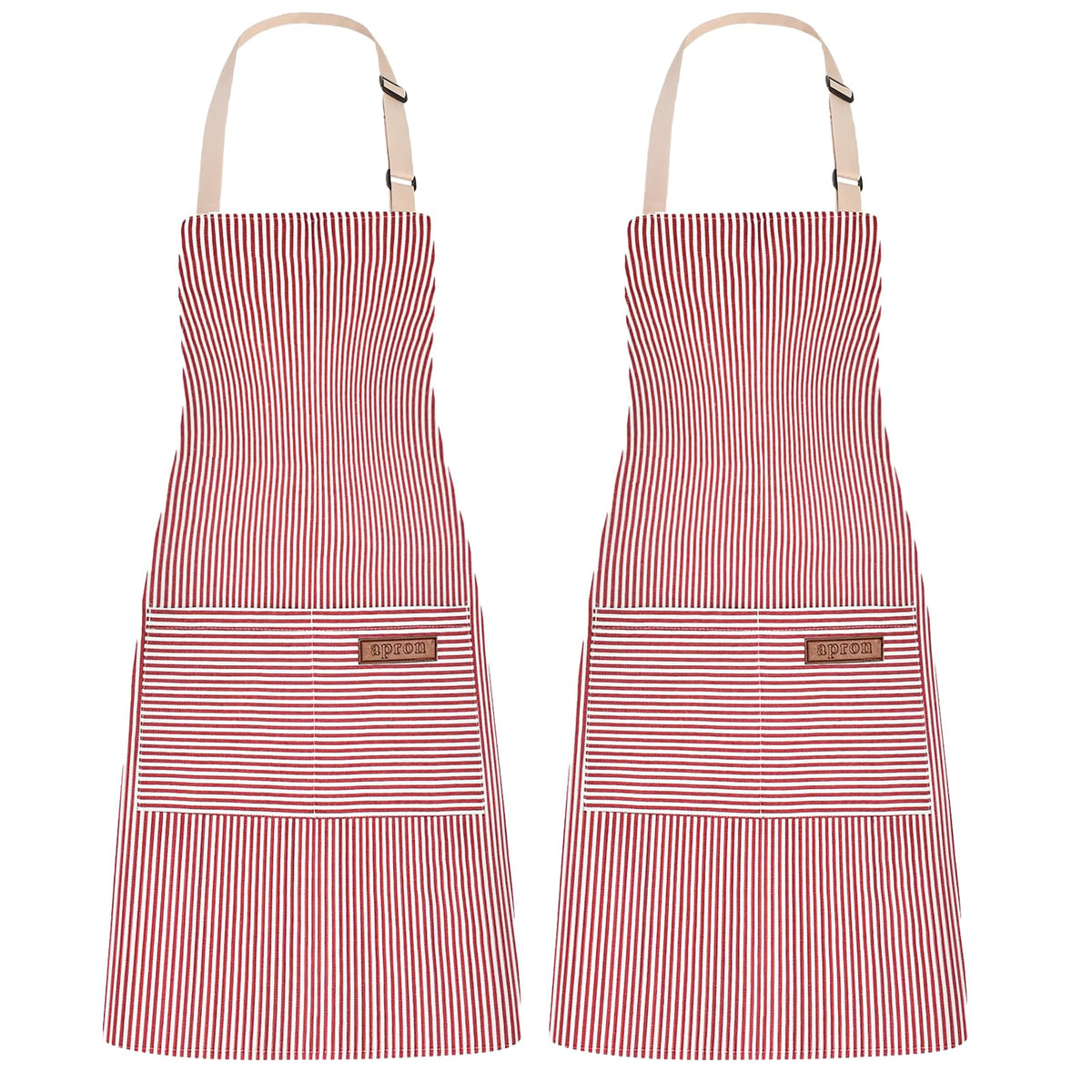 2Pack Adjustable Kitchen Apron for Women Men with 2 Pockets，Cotton-Polyester Blend Bib Aprons for Cooking,Baking