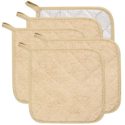 Pot Holders for Kitchen, 100% Cotton Terry Pot Holder Set of 5, Heat Resistant Hot Pads for Cooking, Baking, Hot Dishes and Countertop Protection, Olive Green