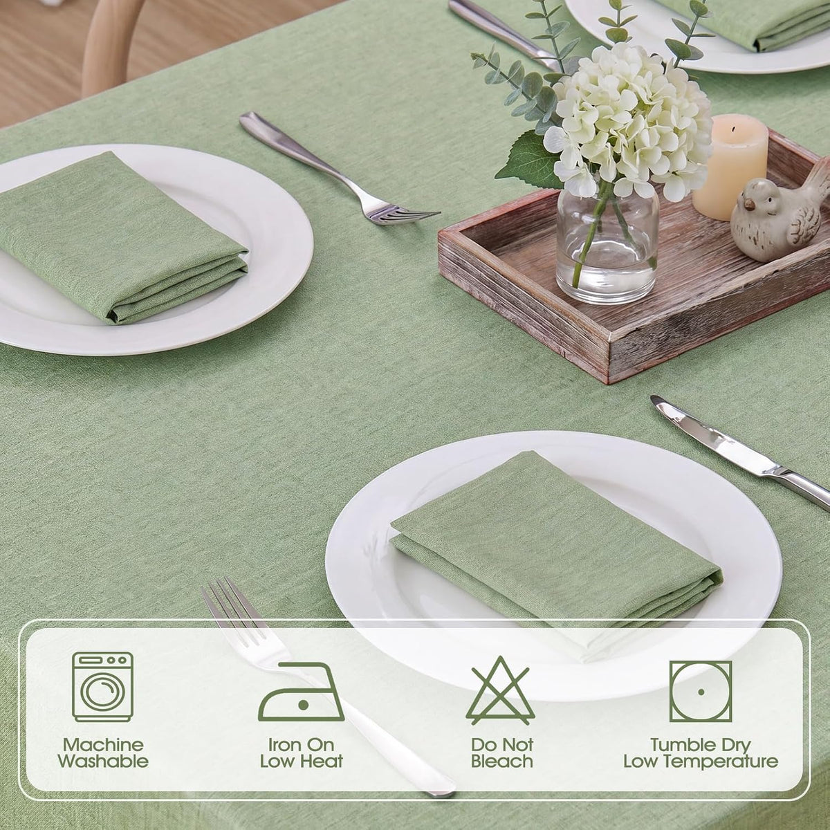 Veblandy Rectangle Tablecloth Linen Textured Waterproof & Stain Resistant Table Cloth Wrinkle Free Decorative Fabric Farmhouse Table Cover for Dining/Party/Buffet/Wedding, 60 x 104 Inch, Sage Green