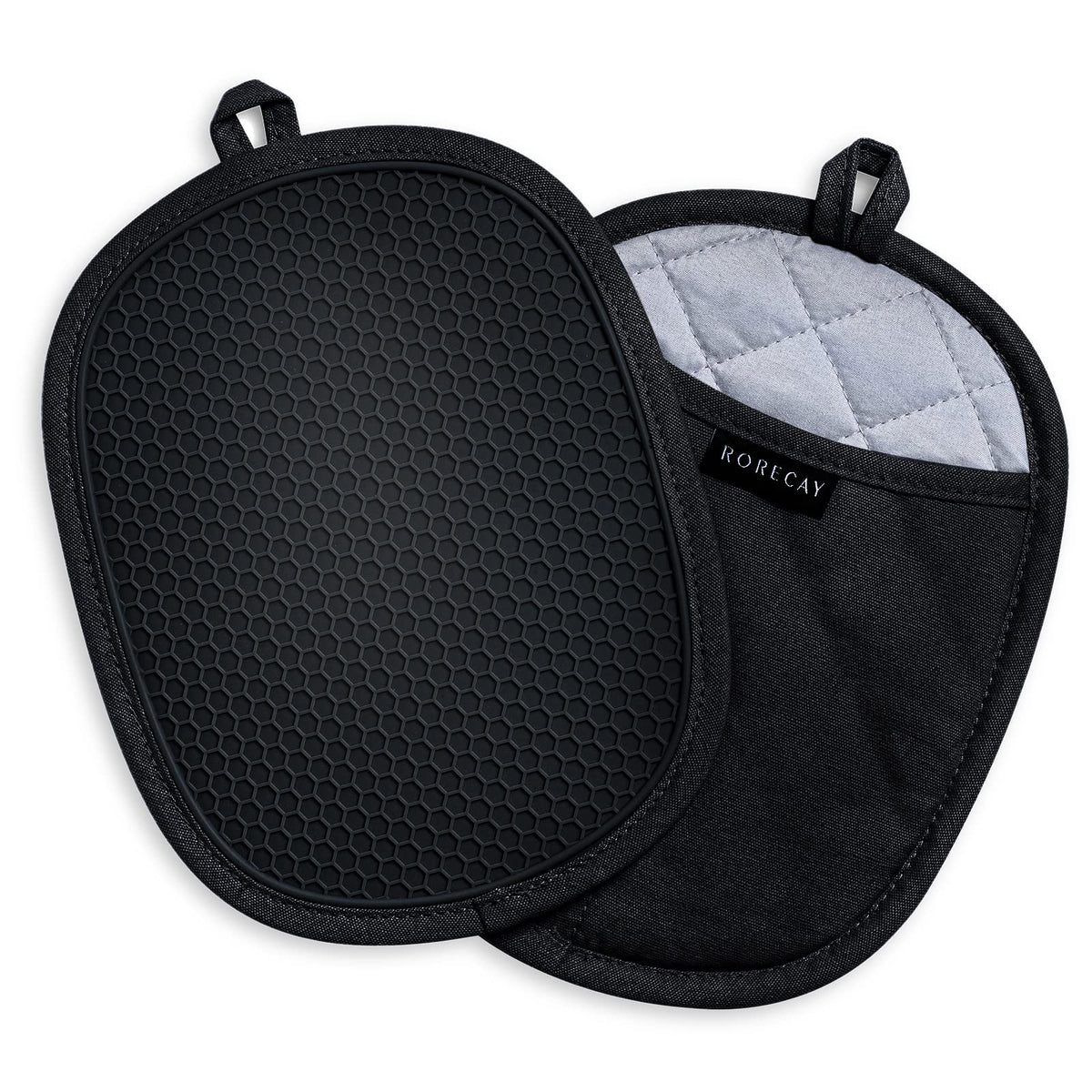 RORECAY 2-Pack Silicone Pot Holders for Kitchen, Hot Pads with Pocket, Gray