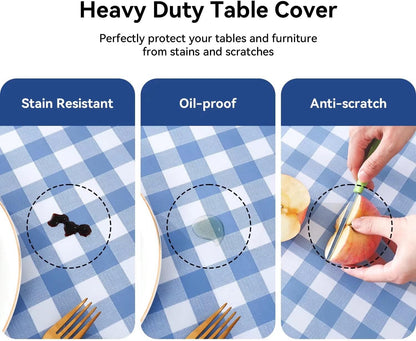 Romanstile Rectangle Vinyl Tablecloth, 100% Waterproof Buffalo Gingham Plastic Table Cloth, Heavy Duty Wipeable Checkered Table Covers for Outdoor, Camping, Picnic, Patio - 54 x 78, Light Blue