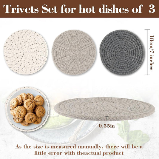 MAQIHAN 3PCS Woven Trivets for Hot Dishes - 3 Hot Pot Pads
