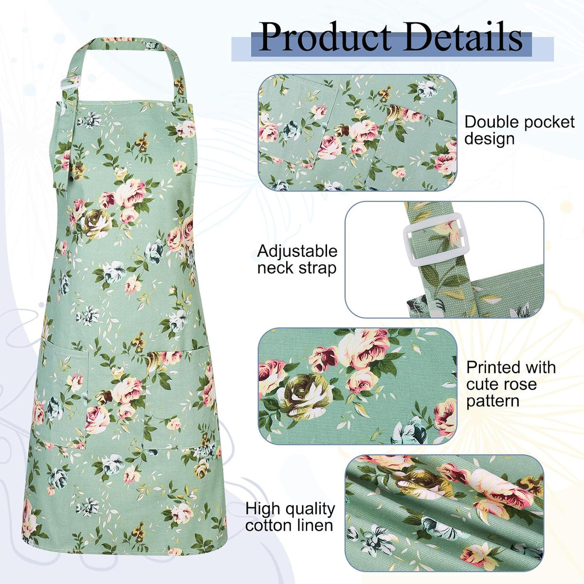 Auidy_6TXD 3 Pack Floral Aprons for Women, Kitchen Aprons with 2 Pockets
