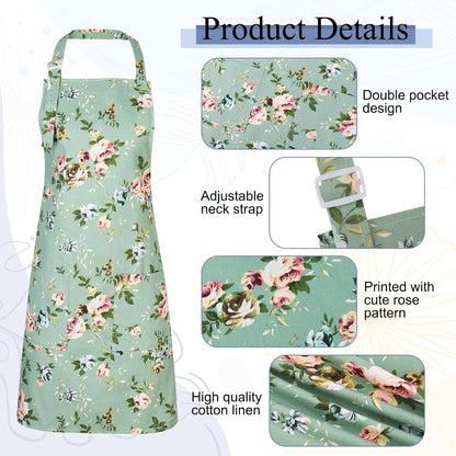 Auidy_6TXD 3 Pack Floral Aprons for Women, Kitchen Aprons with 2 Pockets