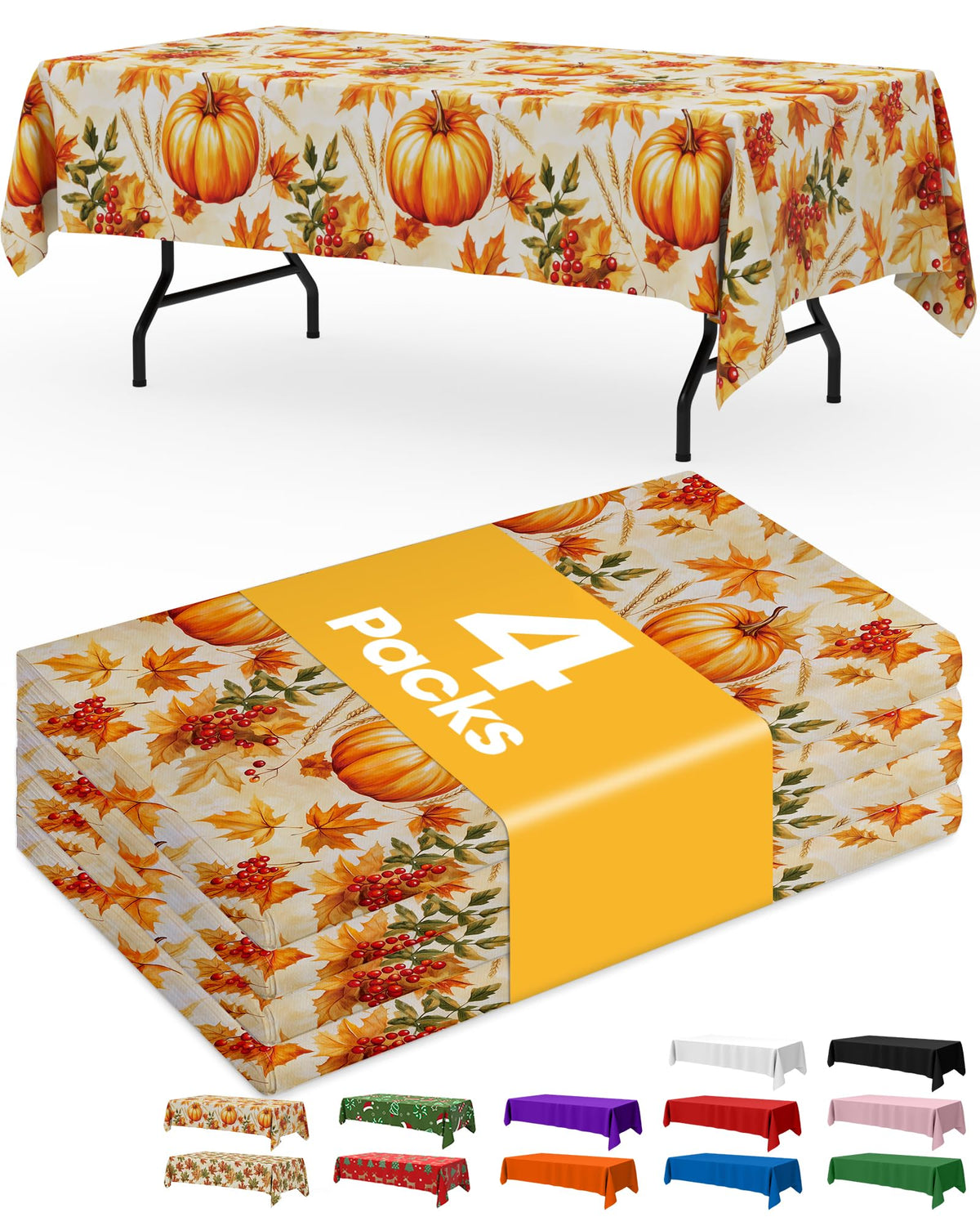 Niuara Black Plastic Table Cloth Disposable, 4 Pack, 54 x 108 in