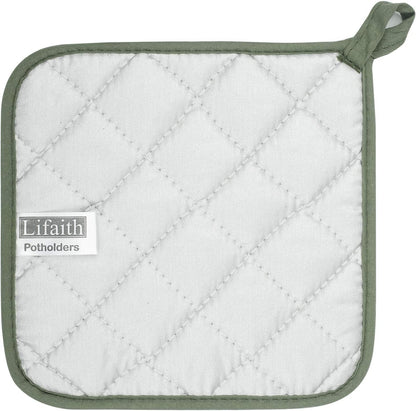 Pot Holders for Kitchen, 100% Cotton Terry Pot Holder Set of 5, Heat Resistant Hot Pads for Cooking, Baking, Hot Dishes and Countertop Protection, Olive Green