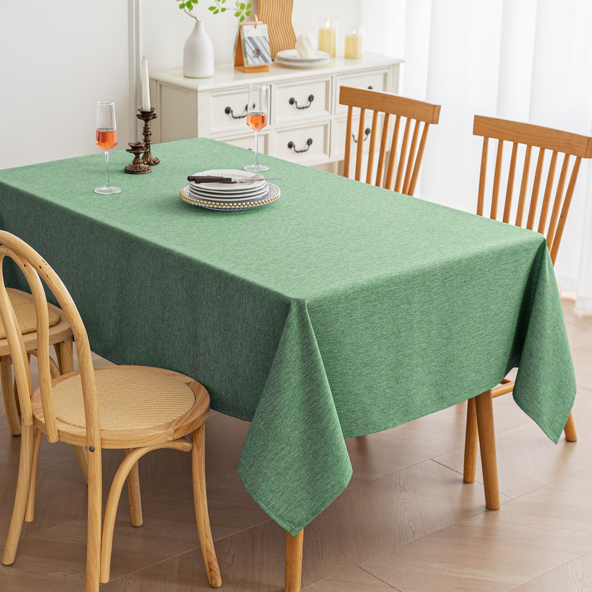 Amazon Basics Rectangle Tablecloths Water-Repellent, Faux Linen Textured Table Cloth Wrinkle Resistant Washable, Decorative Fabric Table Cover for Dining, 60" x 84", Beige, Pack of 2