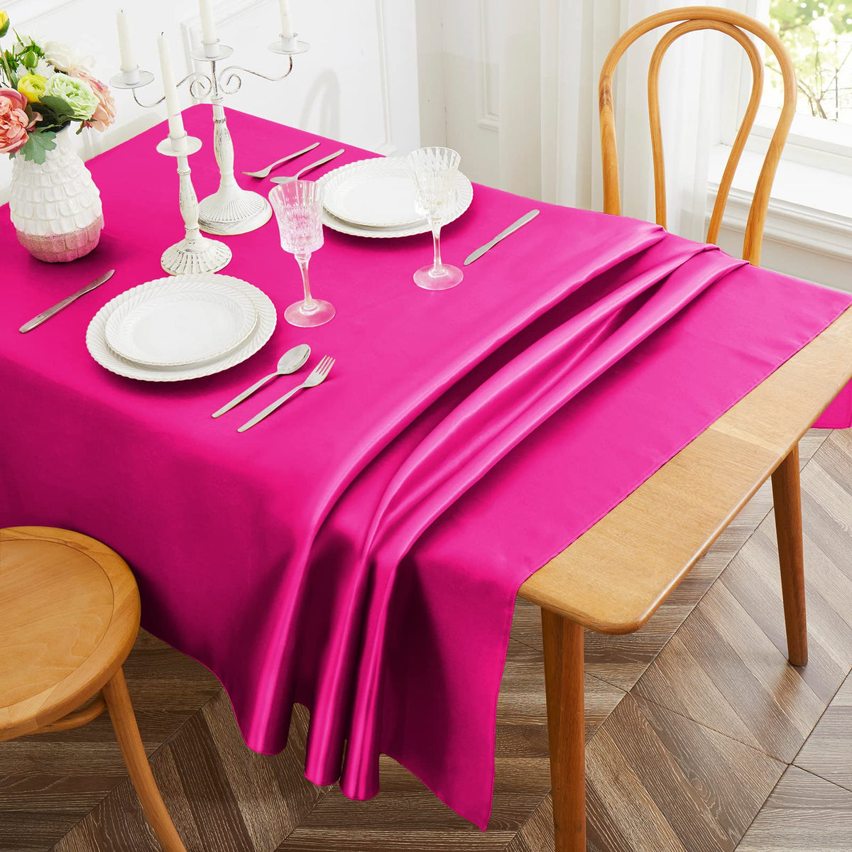 1 Pack Silver Satin Tablecloth, 58 x 102 Inches, Rectangle