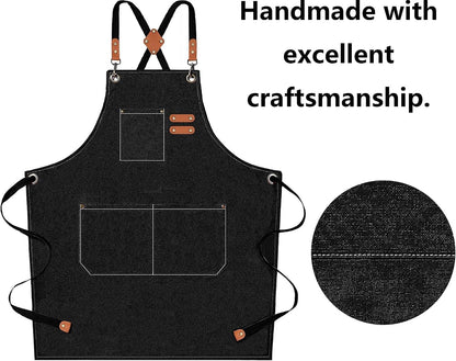 AFUN Chef Aprons for Men Women with Oversized Pockets, 16-Ounce Cotton Canvas Cross Back Heavy Duty Work Apron (Black)