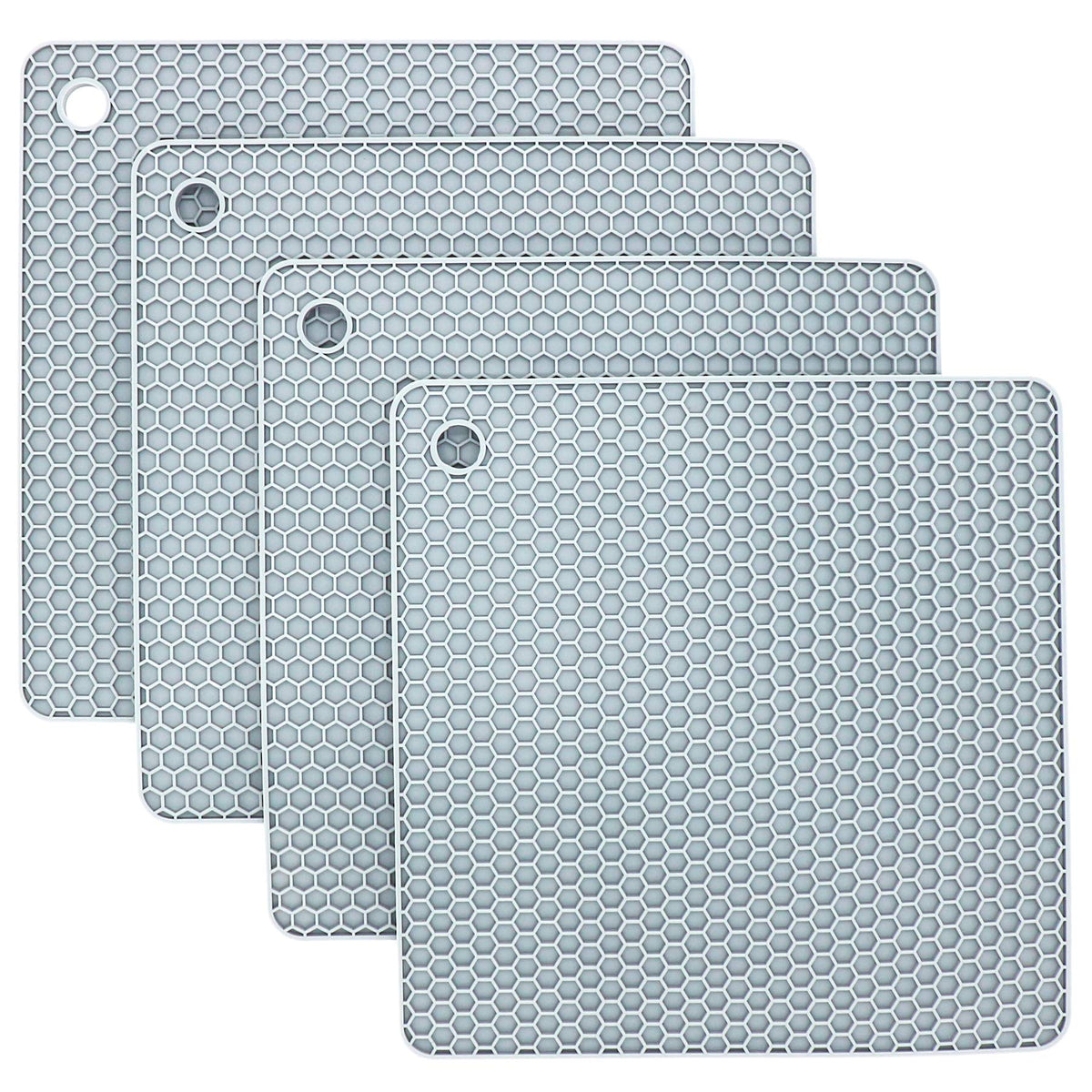 Silicone Trivets for Hot Dishes, Pots and Pans, Hot Pads for Kitchen, Dark Grey Silicone Pot Holders Mats for Kitchen Quartz Counter Heat Resistant Mat, Flexible Trivet Mat Set 4