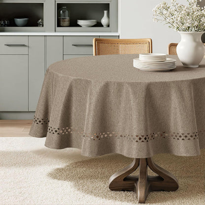 MIULEE Beige Rectangle Tablecloth with Decorative Cutouts 52x70 Inch