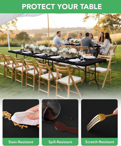 Fitted Tablecloth Rectangle Table Cloths with Elastic, 6 ft, Black, 6 Pack