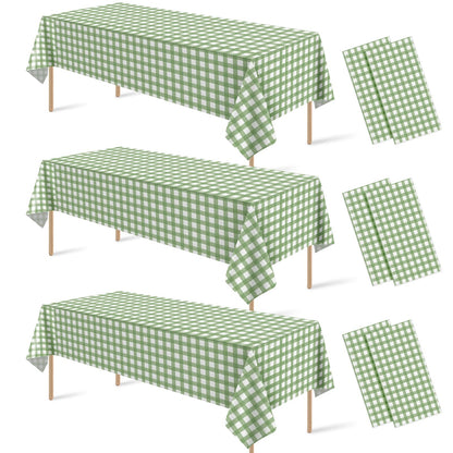 3 Pcs Sage Green Gingham Tablecloths, Checkered Table Covers 54 x 108 Inch