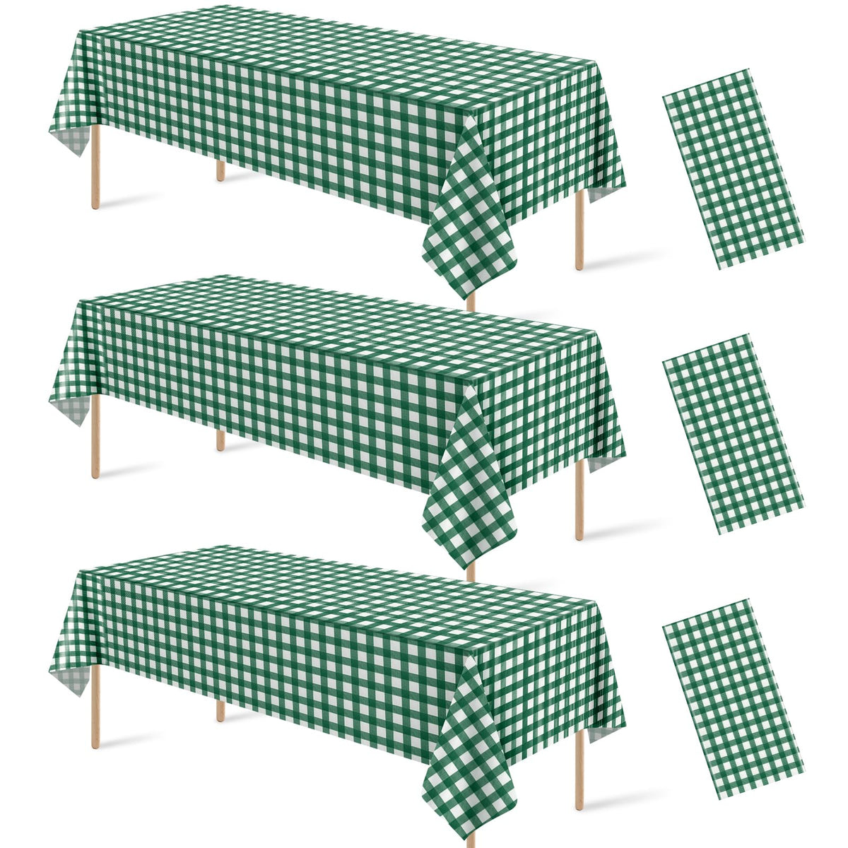 3 Pcs Sage Green Gingham Tablecloths, Checkered Table Covers 54 x 108 Inch