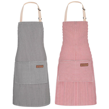 2Pack Adjustable Kitchen Apron for Women Men with 2 Pockets，Cotton-Polyester Blend Bib Aprons for Cooking,Baking