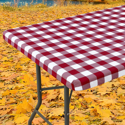 Smiry 6 Foot Picnic Table Cloth, Flannel Backed Fitted Vinyl tablecloths