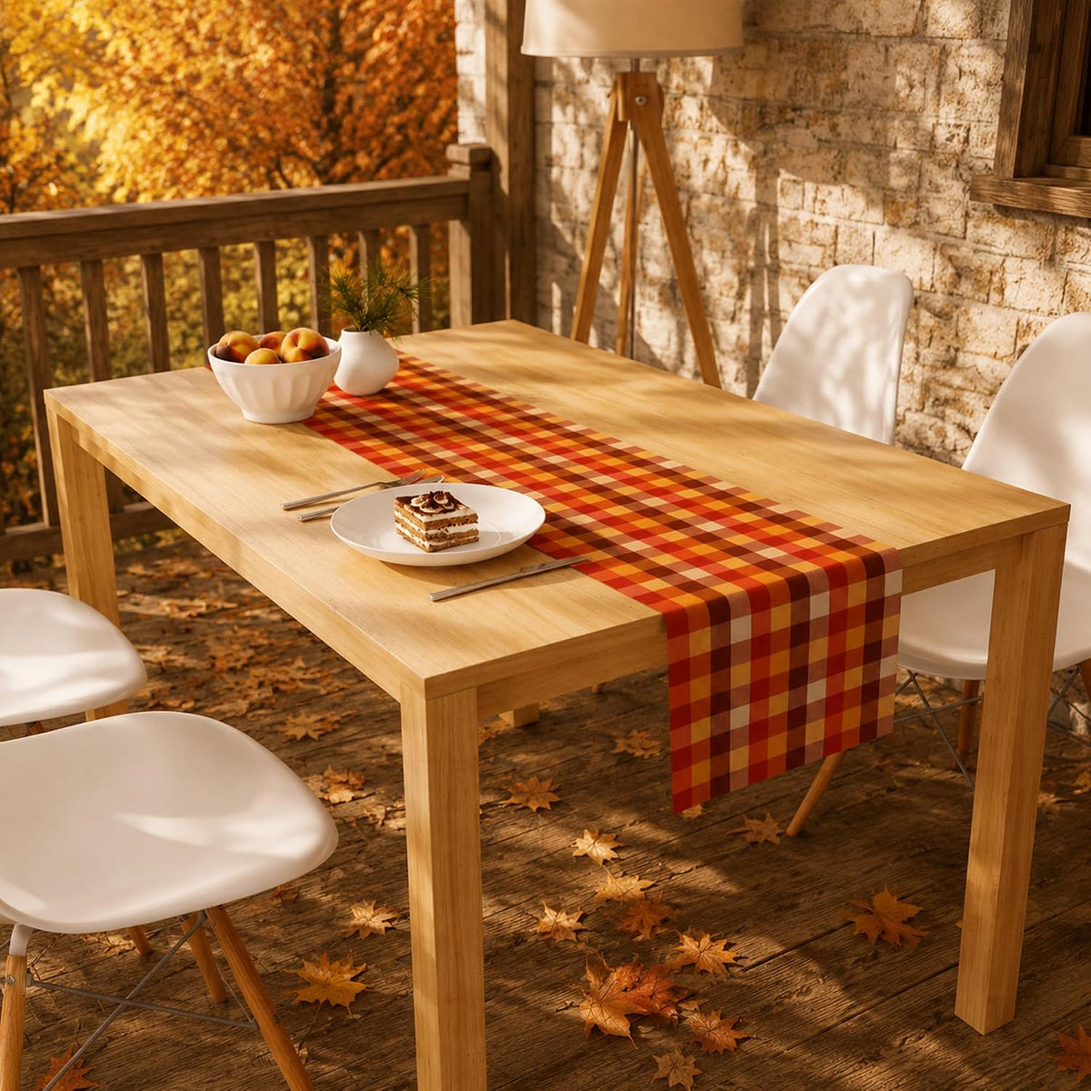 Fall Decorations for Home - Orange Brown Plaid Table Runner for Fall Decor