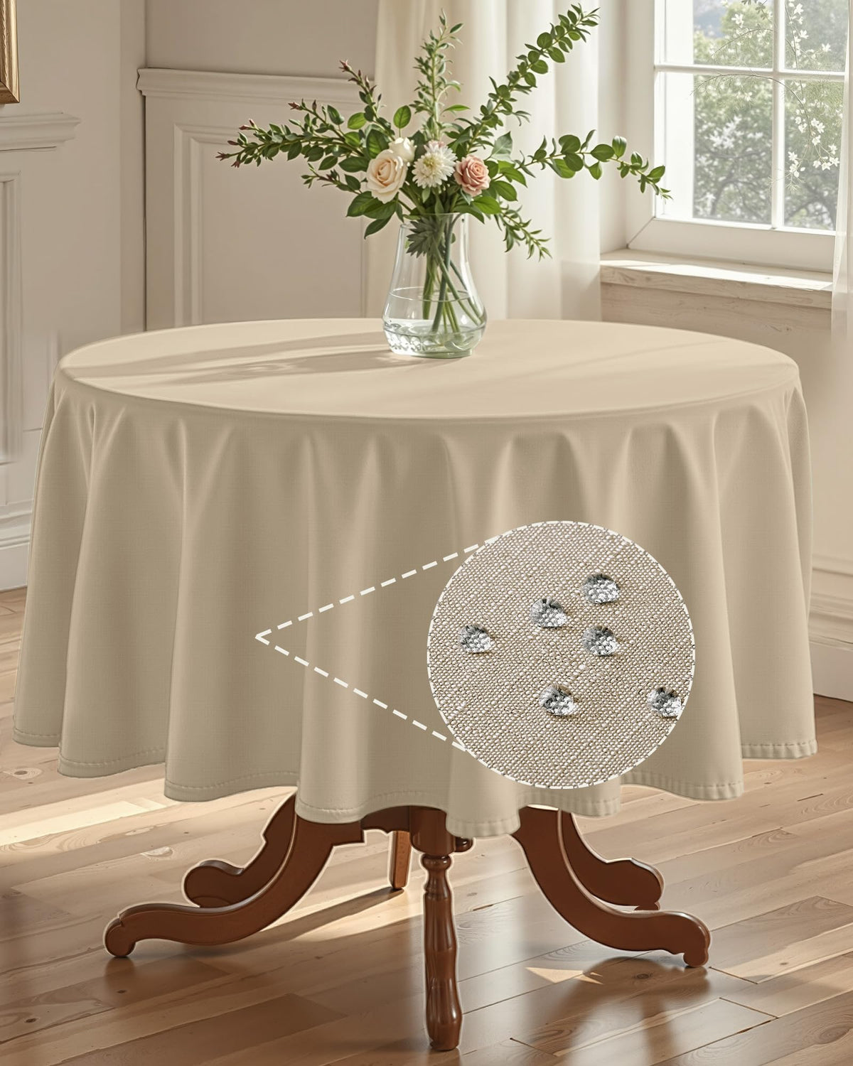 Pureegg Rectangle Linen Tablecloth Waterproof & Stain Resistant, Wrinkle-Free Table Cloth Adds Elegance and Protection, Ideal for Dining, Party, Wedding and Outdoor, 52 x 70 Inch, Beige