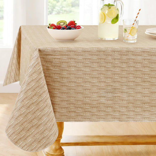 Smiry Rectangle Table Cloth, Waterproof Vinyl Tablecloths with Flannel Backing, Wipeable Spillproof Plastic Table Cover for Dining, Indoor and Outdoor (Champagne, 60 "x 84")