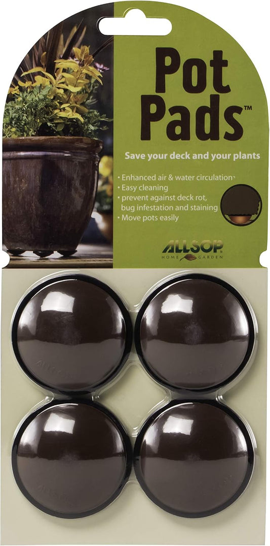 Allsop Home and Garden Pot Pads, Deck and Patio Protection with 3,000 lbs rating, discreet non-skid planter pad lifters / risers / feet / toes, (Cocoa, Set of four, 1-Count)
