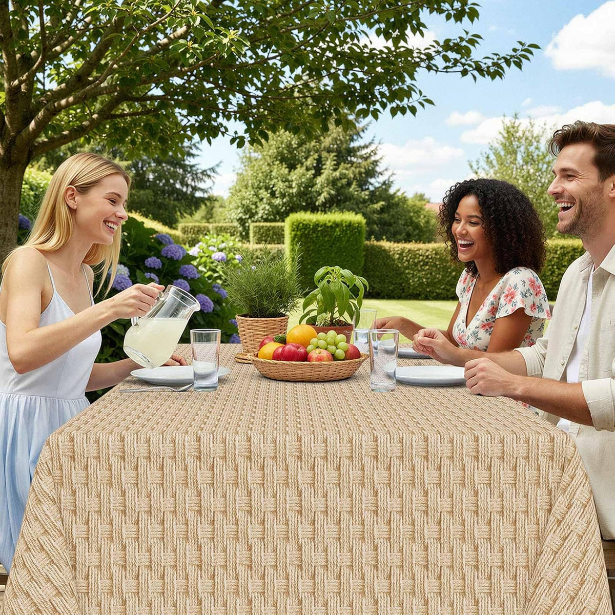 Smiry Rectangle Table Cloth, Waterproof Vinyl Tablecloths with Flannel Backing, Wipeable Spillproof Plastic Table Cover for Dining, Indoor and Outdoor (Champagne, 60 "x 84")