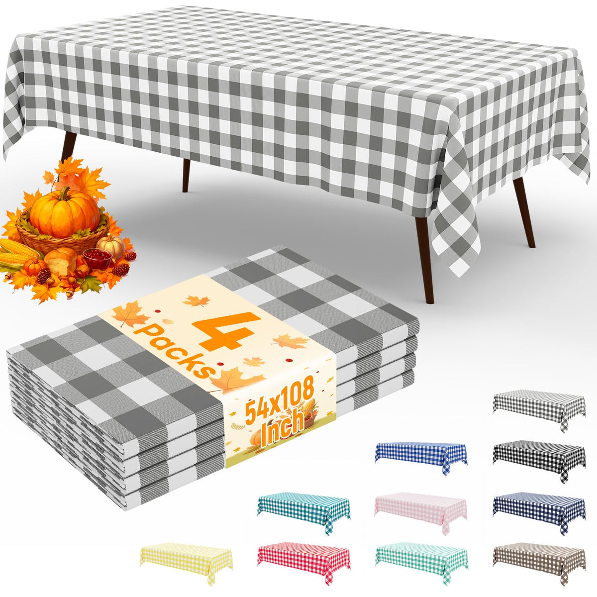 misaya 4 Packs Buffalo Disposable Table Cloth, 54 x 108 Inch Waterproof Plastic Tablecloth, Rectangle Red and White Checkered Table Covers for Picnic, Birthday, Party, Back to School