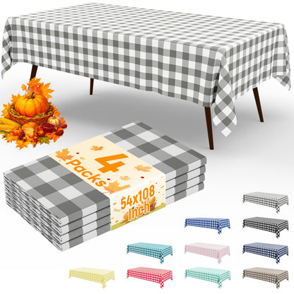 misaya 4 Packs Buffalo Disposable Table Cloth, 54 x 108 Inch Waterproof Plastic Tablecloth, Rectangle Red and White Checkered Table Covers for Picnic, Birthday, Party, Back to School