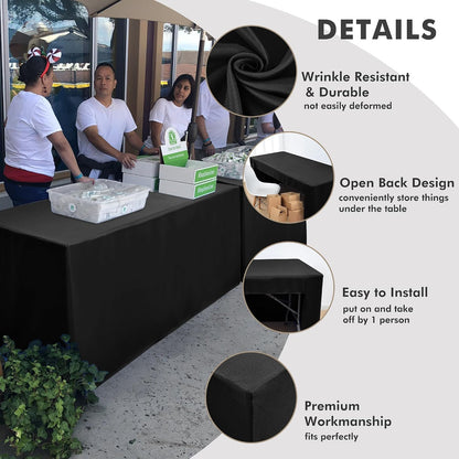 Black Tablecloths For 6 ft Rectangle Table With Open Back for Vendor 2 Pcs