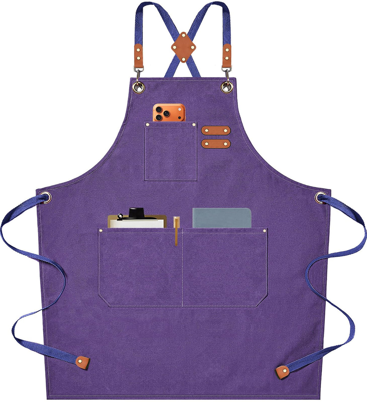AFUN Chef Aprons for Men Women with Oversized Pockets, 16-Ounce Cotton Canvas Cross Back Heavy Duty Work Apron (Black)