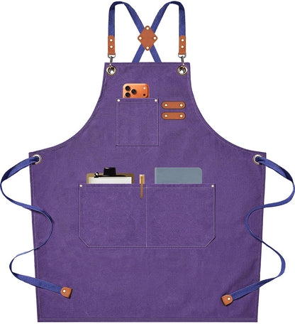 AFUN Chef Aprons for Men Women with Oversized Pockets, 16-Ounce Cotton Canvas Cross Back Heavy Duty Work Apron (Black)