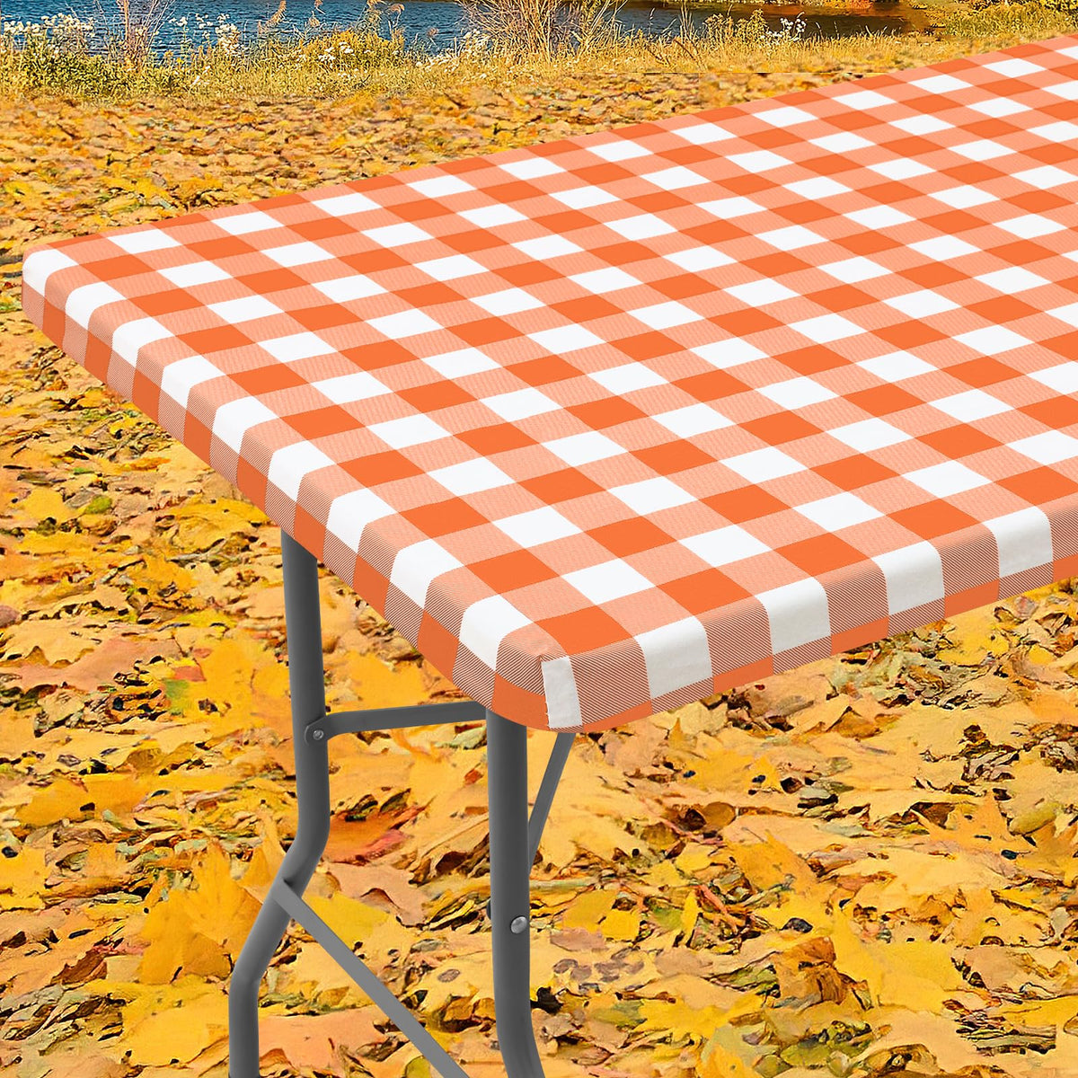 Smiry 6 Foot Picnic Table Cloth, Flannel Backed Fitted Vinyl tablecloths
