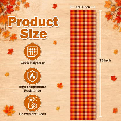 Fall Decorations for Home - Orange Brown Plaid Table Runner for Fall Decor