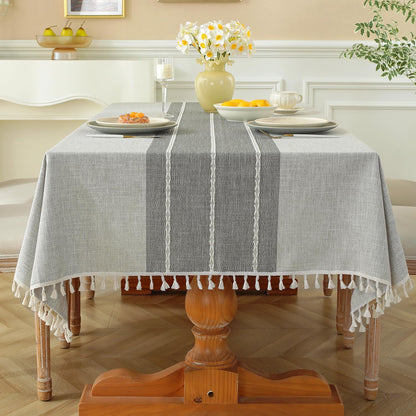 Laolitou Rustic Tablecloth Cotton Linen Waterproof Farmhouse Tablecloth Burlap Table Cloths for Kitchen Dining Cloth Table Cloth for Rectangle Tables Coffee Lines Rectangle,55''x70'',4-6 Seats
