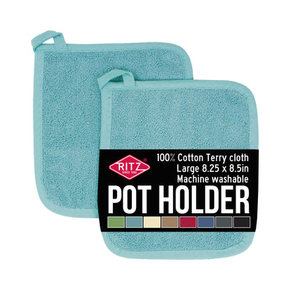 RITZ Terry Potholder & Hot Pad: Unparalleled Heat Resistant, Durable 100% Cotton – Ergonomically Designed for Optimal Grip – Easy-Care Machine Washable – 4-Pack, Federal Blue