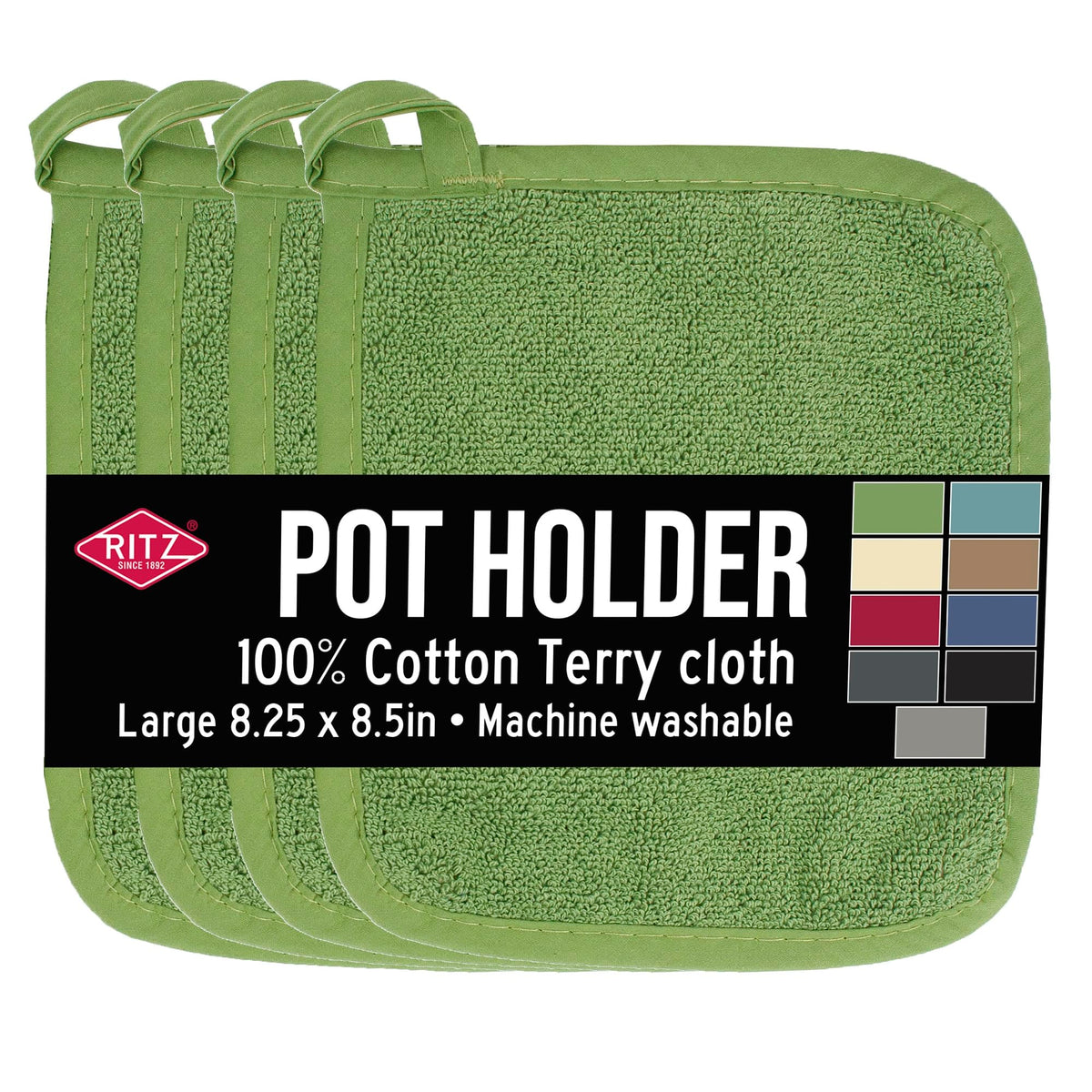 RITZ Terry Potholder & Hot Pad: Unparalleled Heat Resistant, Durable 100% Cotton – Ergonomically Designed for Optimal Grip – Easy-Care Machine Washable – 4-Pack, Federal Blue