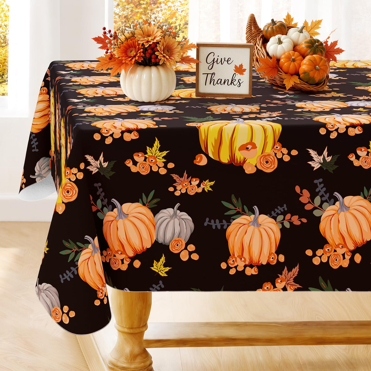 Smiry Rectangle Table Cloth, Waterproof Vinyl Tablecloths with Flannel Backing, Wipeable Spillproof Plastic Table Cover for Dining, Indoor and Outdoor (Champagne, 60 "x 84")