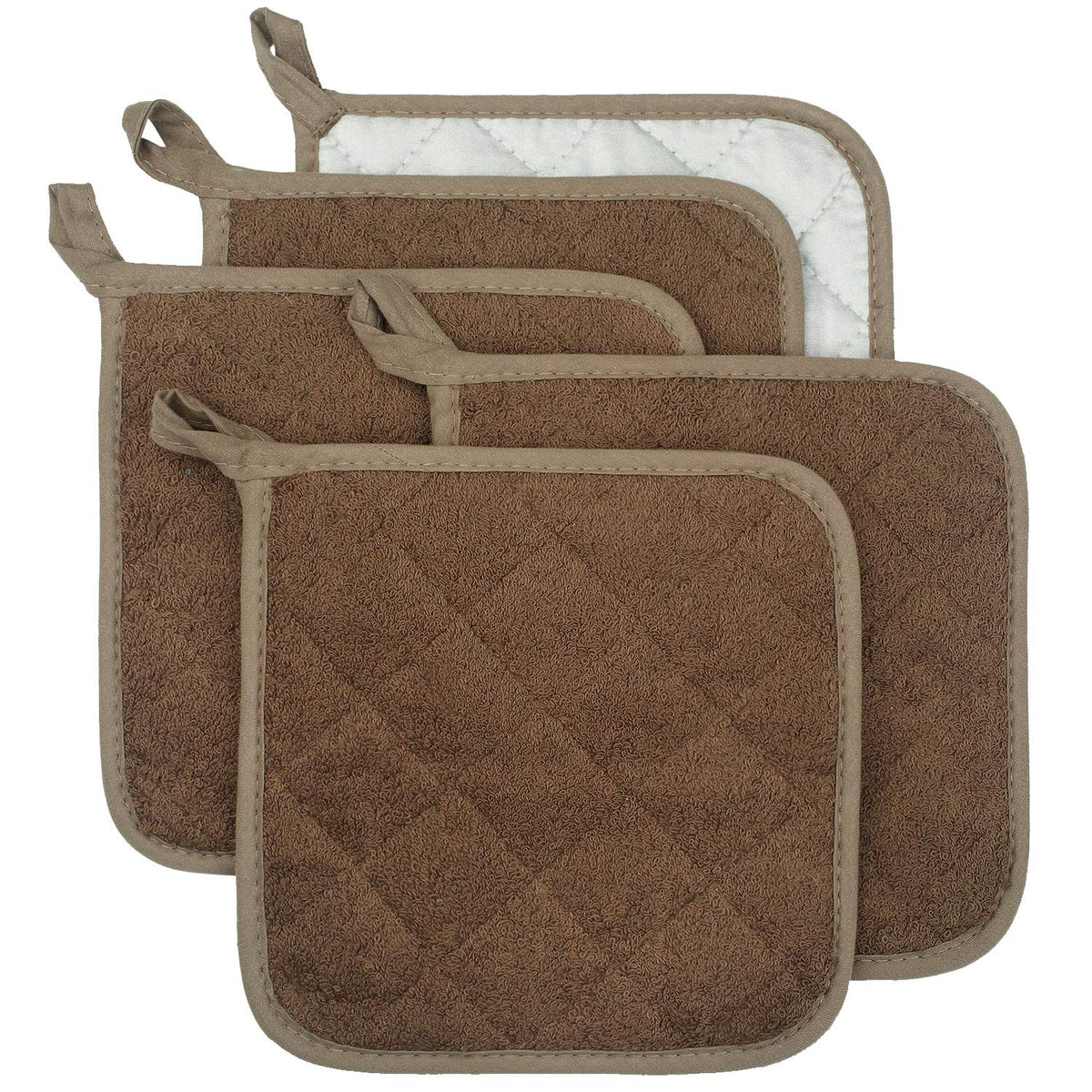 Pot Holders for Kitchen, 100% Cotton Terry Pot Holder Set of 5, Heat Resistant Hot Pads for Cooking, Baking, Hot Dishes and Countertop Protection, Olive Green