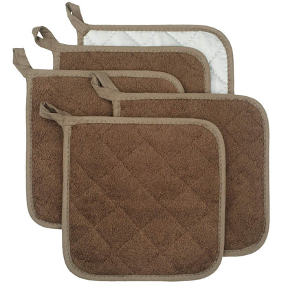 Pot Holders for Kitchen, 100% Cotton Terry Pot Holder Set of 5, Heat Resistant Hot Pads for Cooking, Baking, Hot Dishes and Countertop Protection, Olive Green