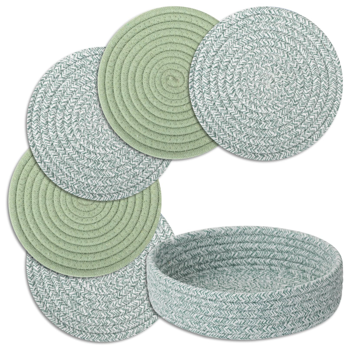 Trivets for Hot Dishes, Pots and Pans, 5 Pcs Hot Pads with Storage Basket