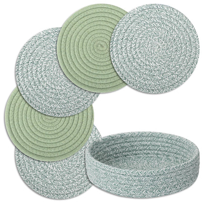 Trivets for Hot Dishes, Pots and Pans, 5 Pcs Hot Pads with Storage Basket