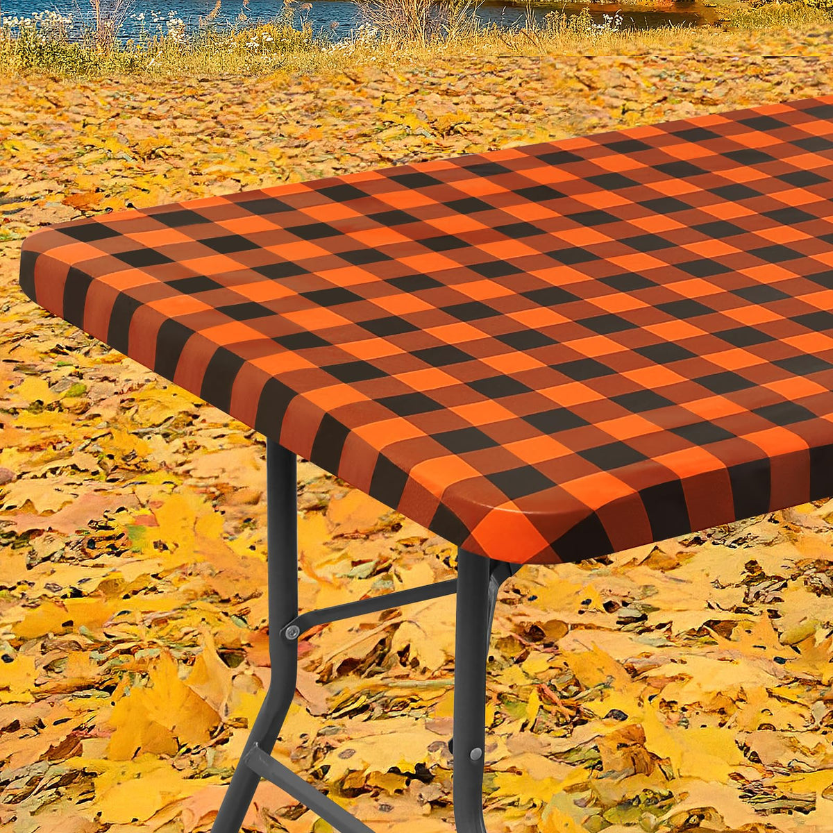 Smiry 6 Foot Picnic Table Cloth, Flannel Backed Fitted Vinyl tablecloths