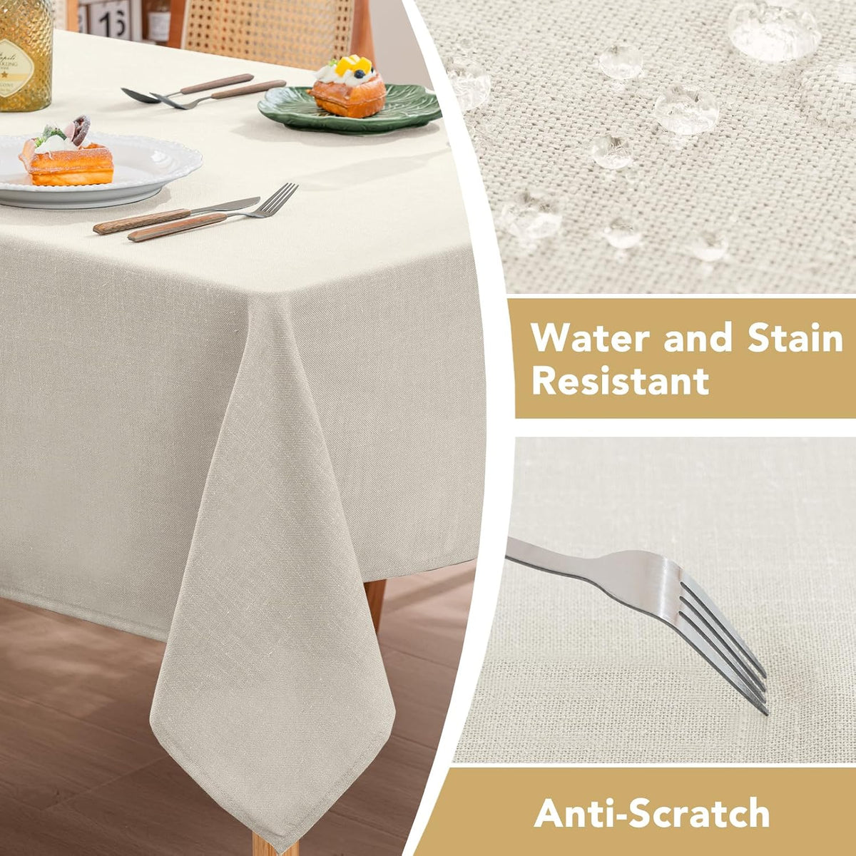 H.VERSAILTEX Linen Table Cloths Rectangle 60 x 84 Inch Premium Tablecloth Spill-Proof Waterproof Table Cover for Dining Buffet Feature Extra Soft and Thick Fabric Wrinkle Free, Natural