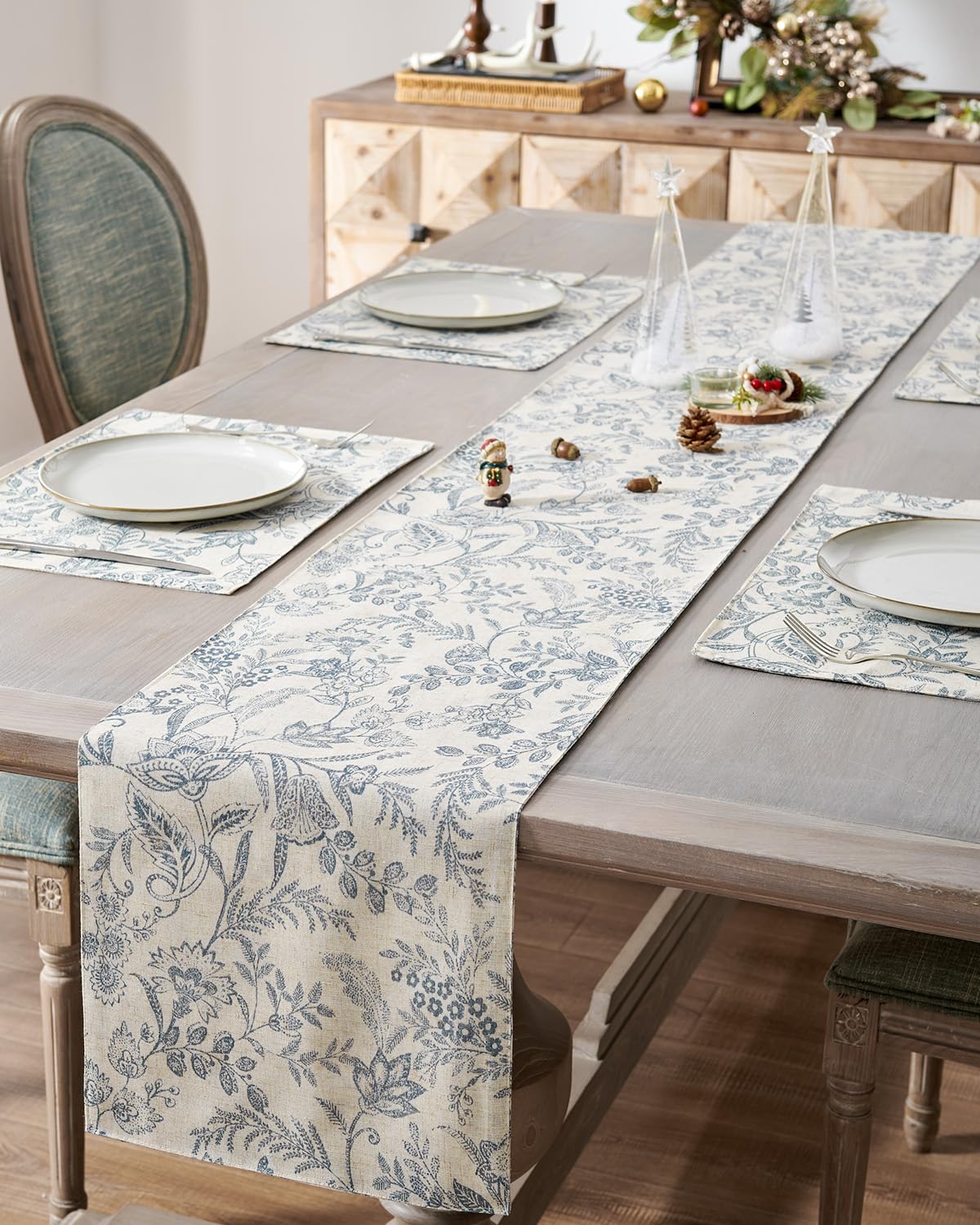 jinchan Black Farmhouse Floral Linen Rectangle Table Cloth 52 x 70 Inch
