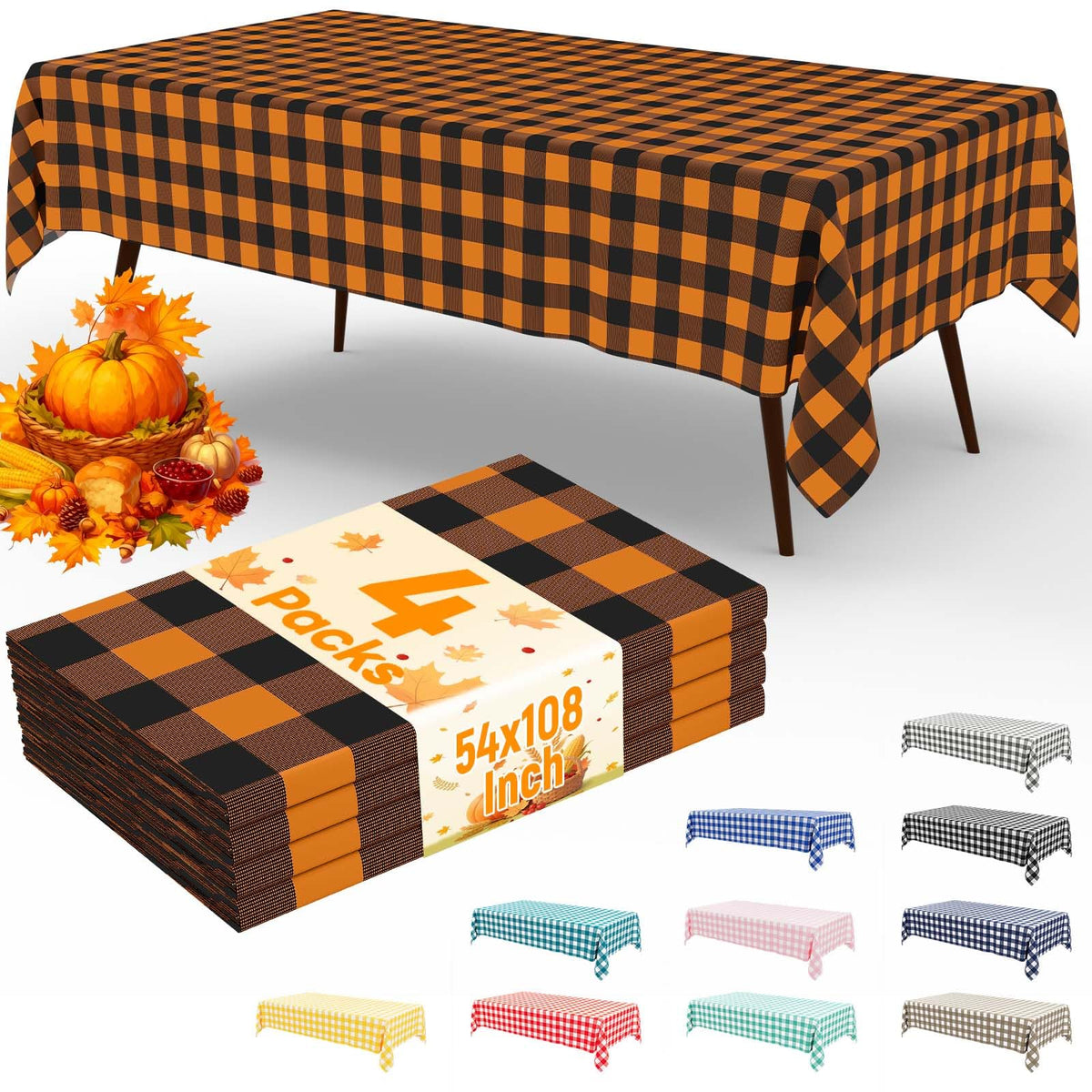 misaya 4 Packs Buffalo Disposable Table Cloth, 54 x 108 Inch Waterproof Plastic Tablecloth, Rectangle Red and White Checkered Table Covers for Picnic, Birthday, Party, Back to School