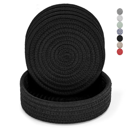 Trivets for Hot Dishes, Pots and Pans, Hot Pads with Storage Basket, Pot Holders for Kitchen, Heat Resistant Mat Protect Counter Home Essentials, Farmhouse Decor (Mix Brown 5 PCS)